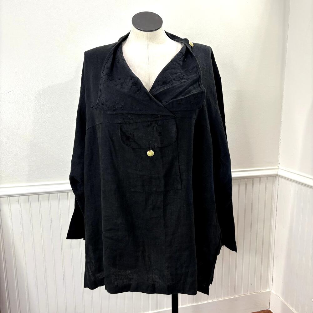 Design Todays Plus Size Tunic Top Linen Lagenlook Hippie Boho Embroidered Pocket